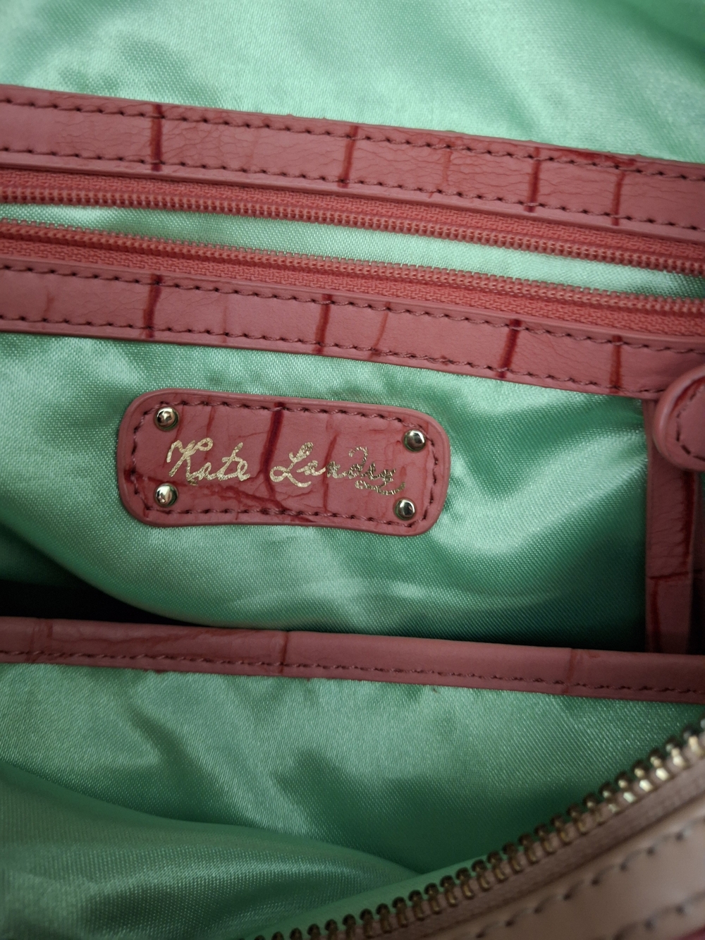 Kate Landry Pink Croc-Embossed Structured Satchel Bag - Picture 5 of 8